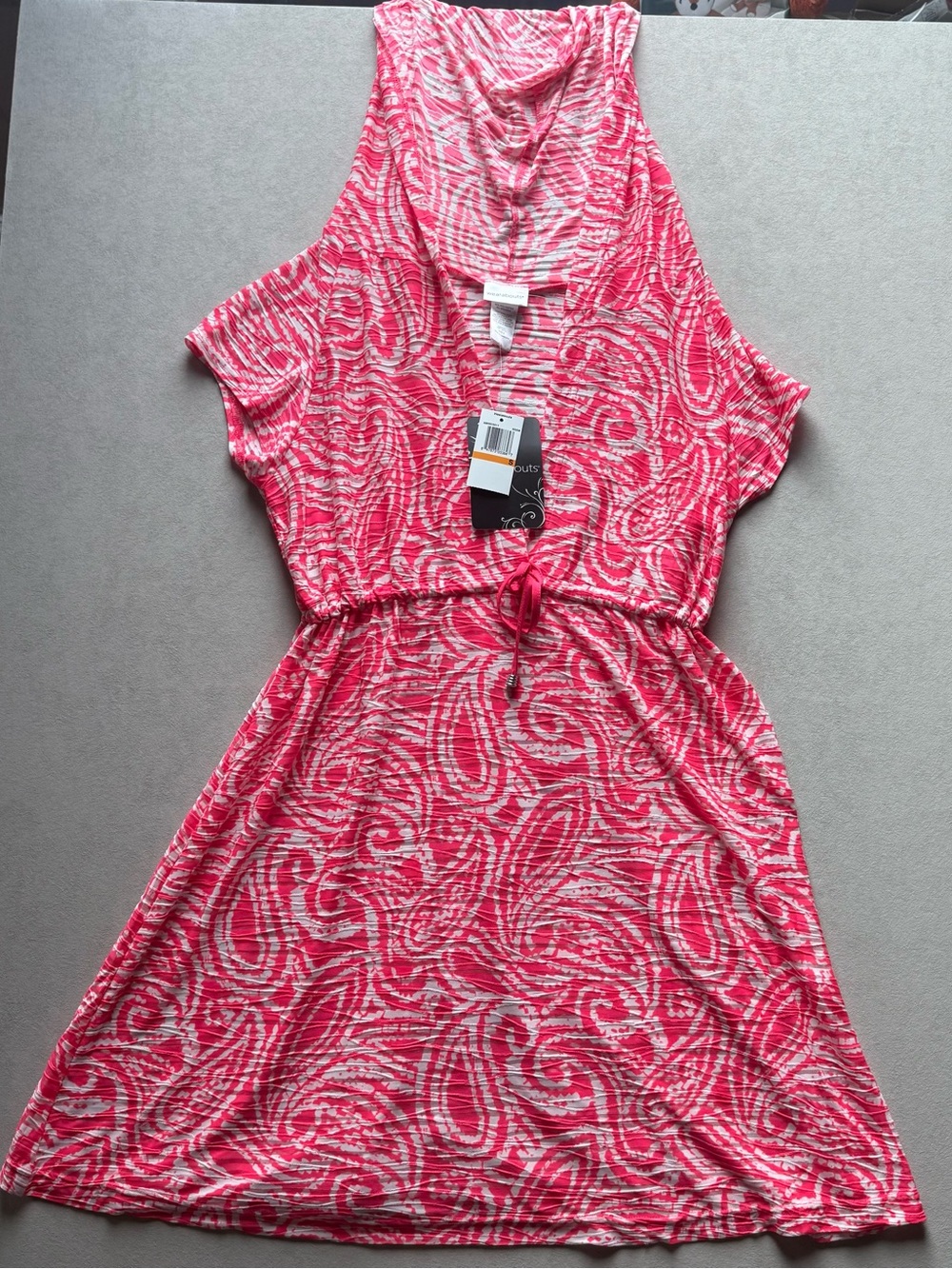 Whereabouts Sleeveless Pink Swirl Print Bathing Suit Cover with Drawstring Waist